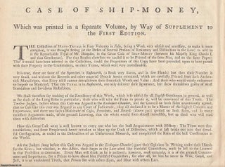 SHIP MONEY TAX. Proceedings in the Case of Ship Money between the King and John Hampden Esq, 1637. An original report from the Collected State Trials, 1776.