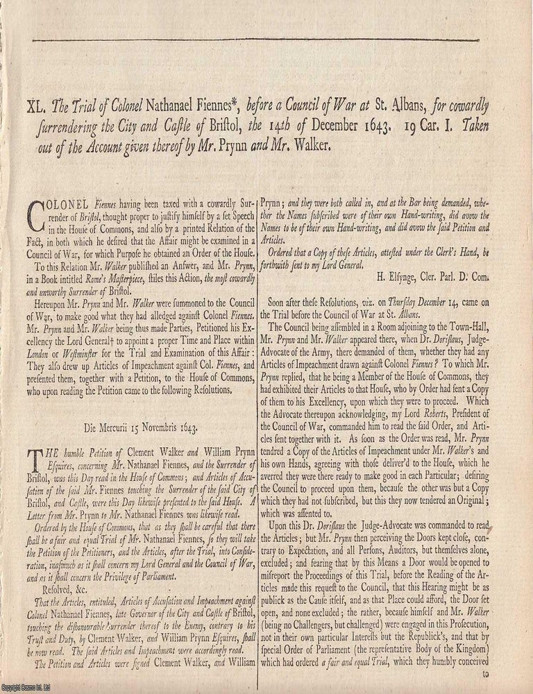 Item #231858 English Civil War : Trial of Col. Nathaniel Fiennes for the Surrender of Bristol...