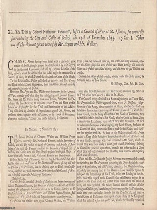 English Civil War : Trial of Col. Nathaniel Fiennes for the Surrender of Bristol (Council of War, 1643 NATHANIEL FIENNESS COURT-MARTIAL.