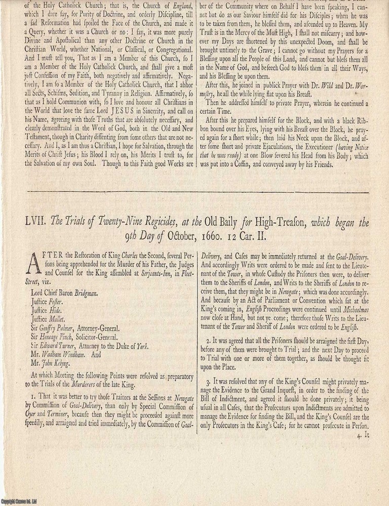 Item #231862 Charles I : The Trials of Twenty Nine Regicides for High Treason (1660). Printed in...