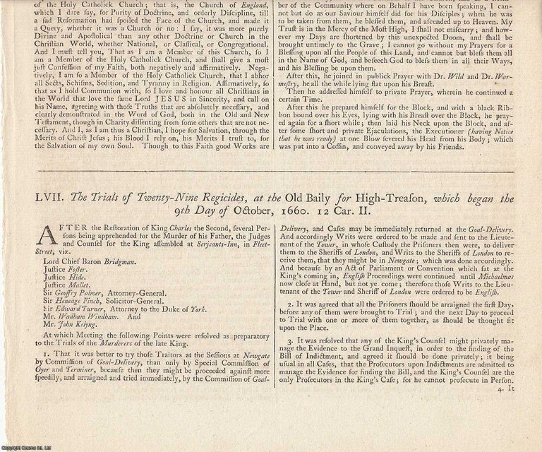 Item #231862 Charles I : The Trials of Twenty Nine Regicides for High Treason (1660). Printed in...