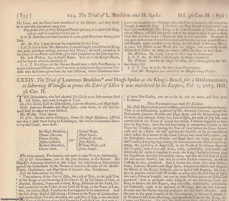 Item #231868 Rye House Plot : Trial of Laurence Braddon & Hugh Speke for Suborning Witnesses...