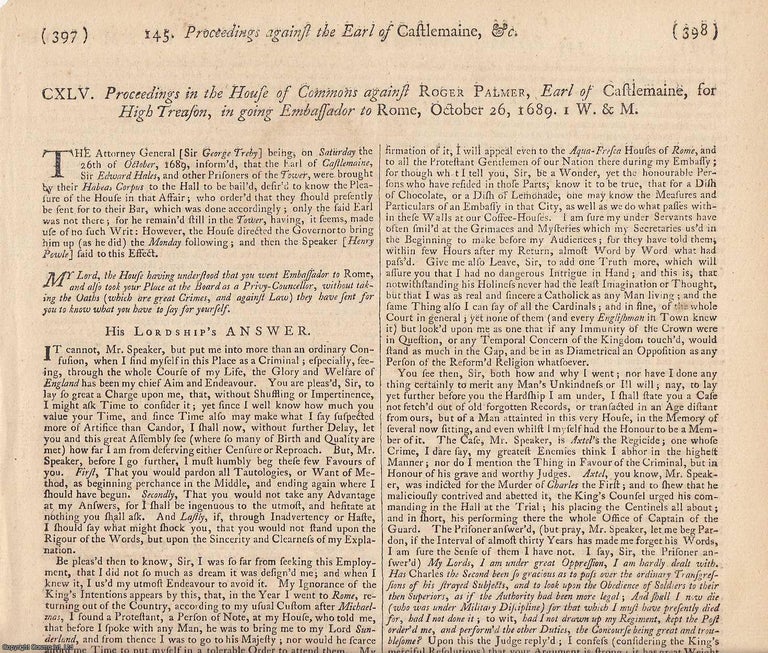 Item #231876 High Treason in Ireland: The Trial of Roger Palmer, Earl of Castlemaine (1680)....