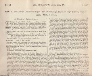 Item #231890 JACOBITE ATTERBURY PLOT. The Trial of Christopher Layer, Esq; at the King's-Bench...