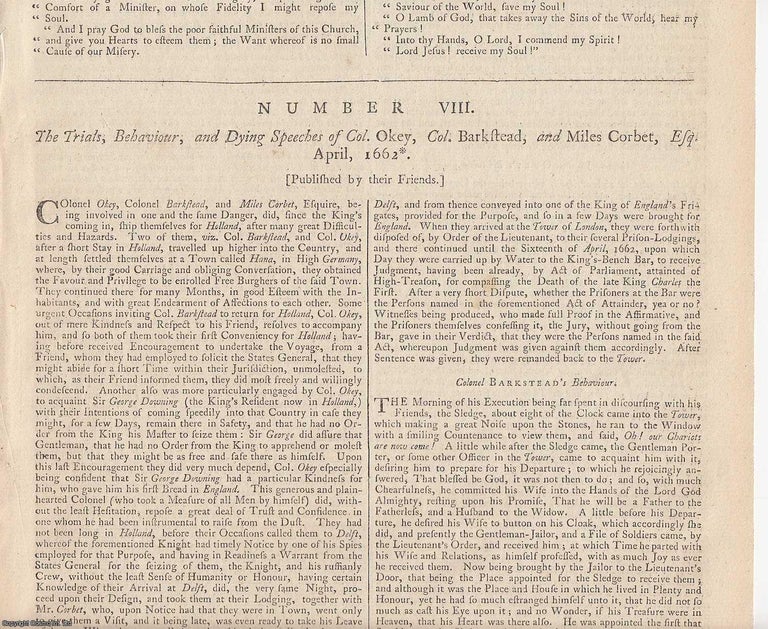 Item #231906 Charles I Regicides : 1662 Trials & Dying Speeches of Col. Okey, Col. Barkstead...