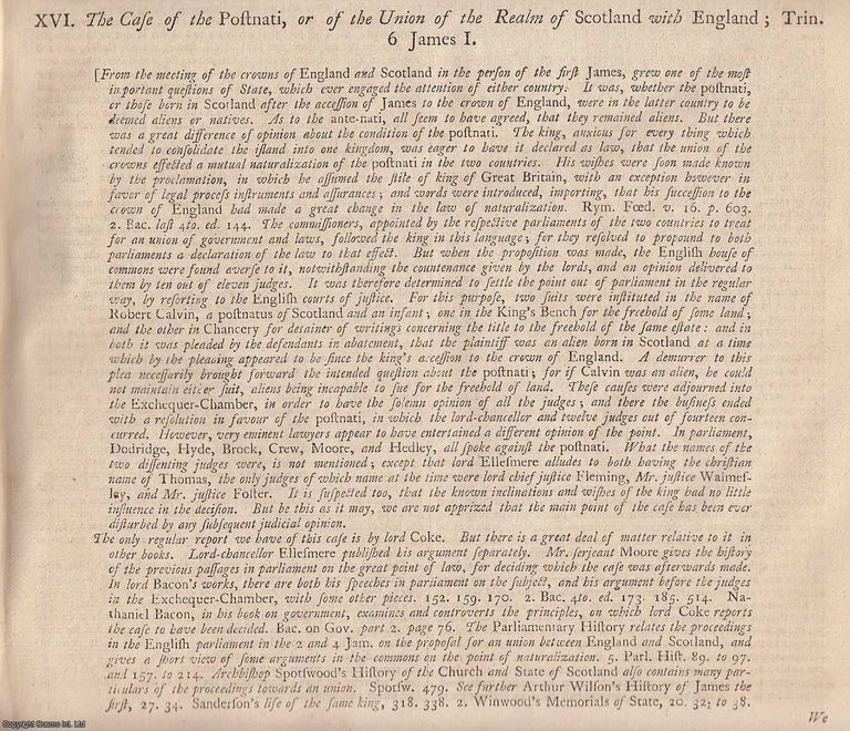 Item #231927 Calvins Case: The Postnati and the Union of the Crowns (1608). Printed in 1781. 1608...