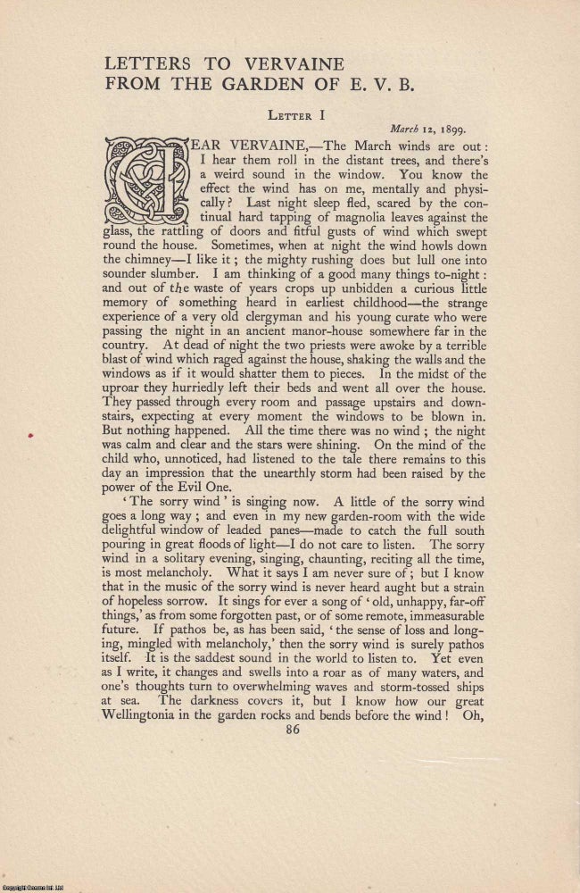 Item #234861 Letters to Vervaine. From the Garden of E.V.B. A rare original article from the Anglo Saxon Review, 1899. Stated.