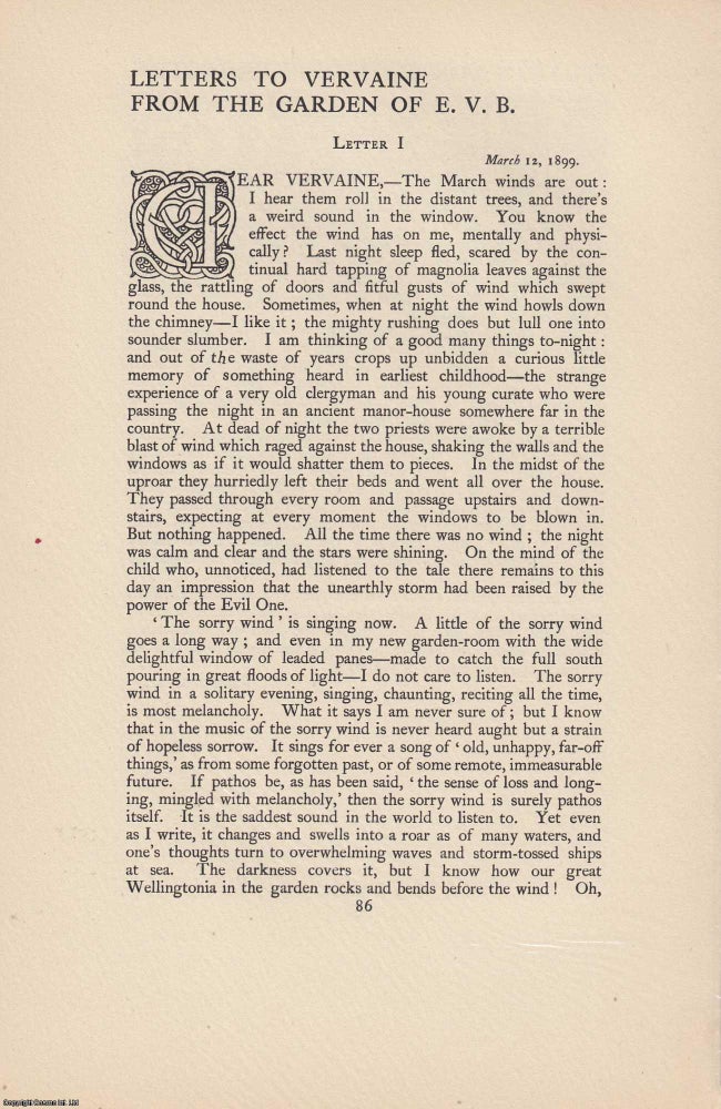 Item #234861 Letters to Vervaine. From the Garden of E.V.B. A rare original article from the...