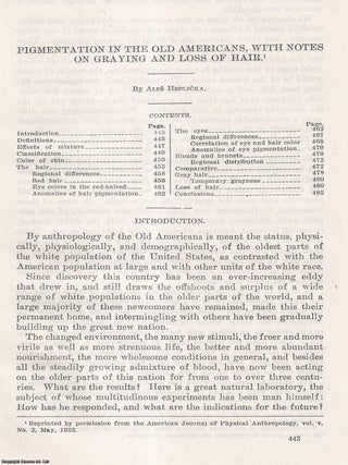 Pigmentation in The Old Americans, with Notes on Graying and Loss of Hair. Written by Ales Hrdlicka. An article published by the Smithsonian Institution in 1921 : 42 pages, with tables.