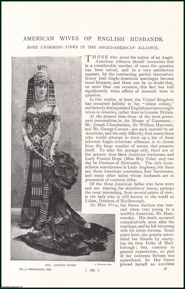 Item #247869 Lady Terence Blackwood ; Lady Harcourt ; The Duchess of Marlborough ; Lady Arthur Butler & others : American Wives of English Husbands. Some Charming Links in the Anglo-American Alliance. An uncommon original article from the Harmsworth London Magazine, 1898. Stated.