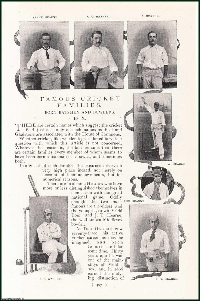 Item #247957 Famous Cricket Families. Born Batsmen and Bowlers : W.J. & F.G.J. Ford ; C.T. Studd ; H.B.Steel ; E.M. Grace & others. An uncommon original article from the Harmsworth London Magazine, 1899. Stated.