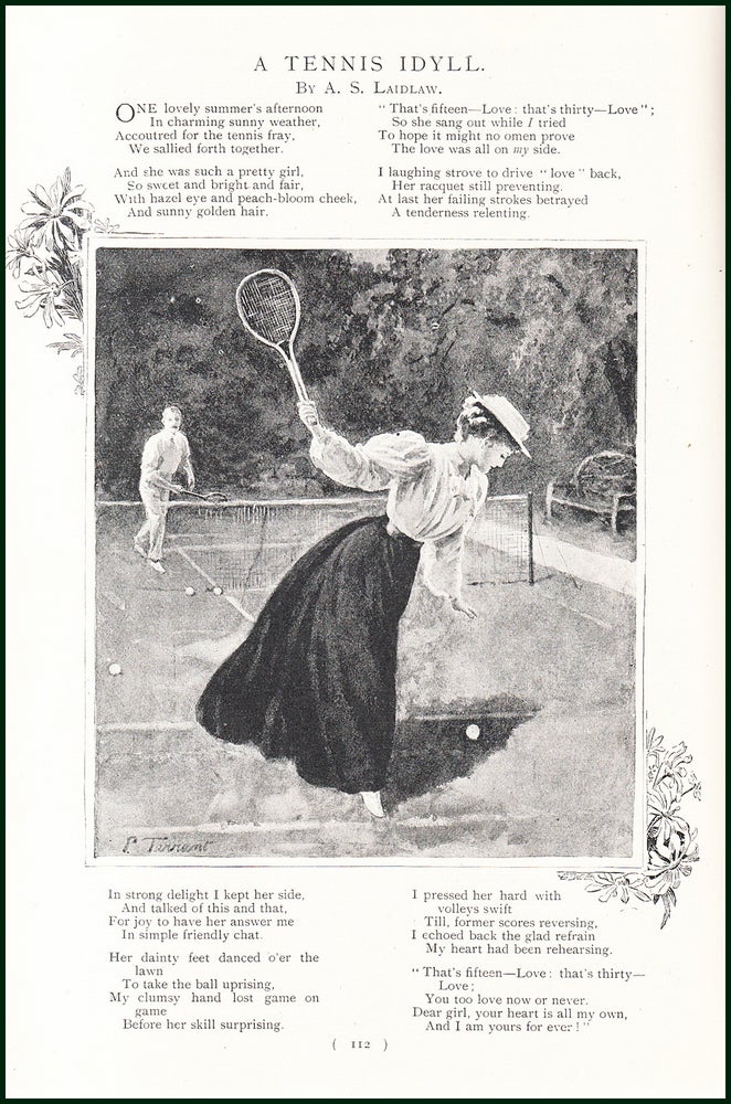 Item #247992 A Tennis Idyll : a 1 Page Illustrated Poem. An uncommon original article from the Harmsworth London Magazine, 1900. A. S. Laidlaw.