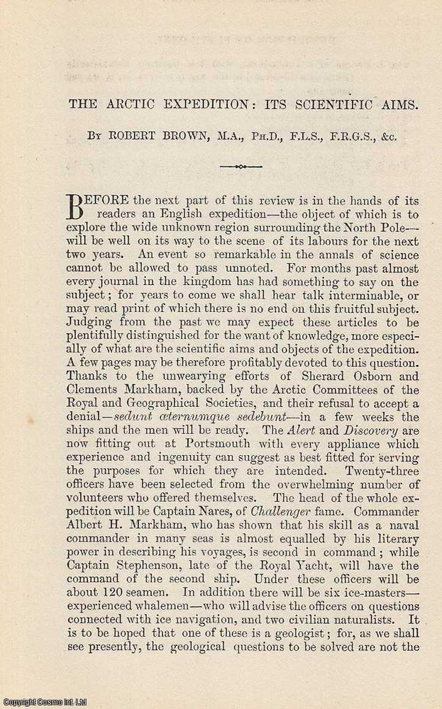 Item #248965 The Arctic Expedition; Its Scientific Aims. 11 pages. An article printed in 1874,...