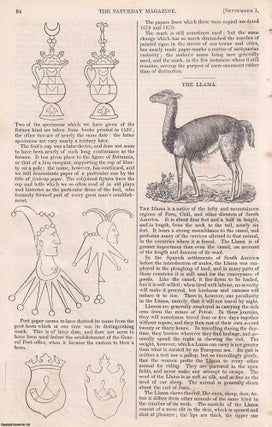 The Bridges of London; Parish Registers; Ancient Water Marks in Paper; The Llama; Tobacco; Captain Skinner's Excursions in India; The locust and the Ichneumon, etc. Issue No. 11, September 1st, 1832. A complete original weekly issue of the Saturday Magazine, 1832.