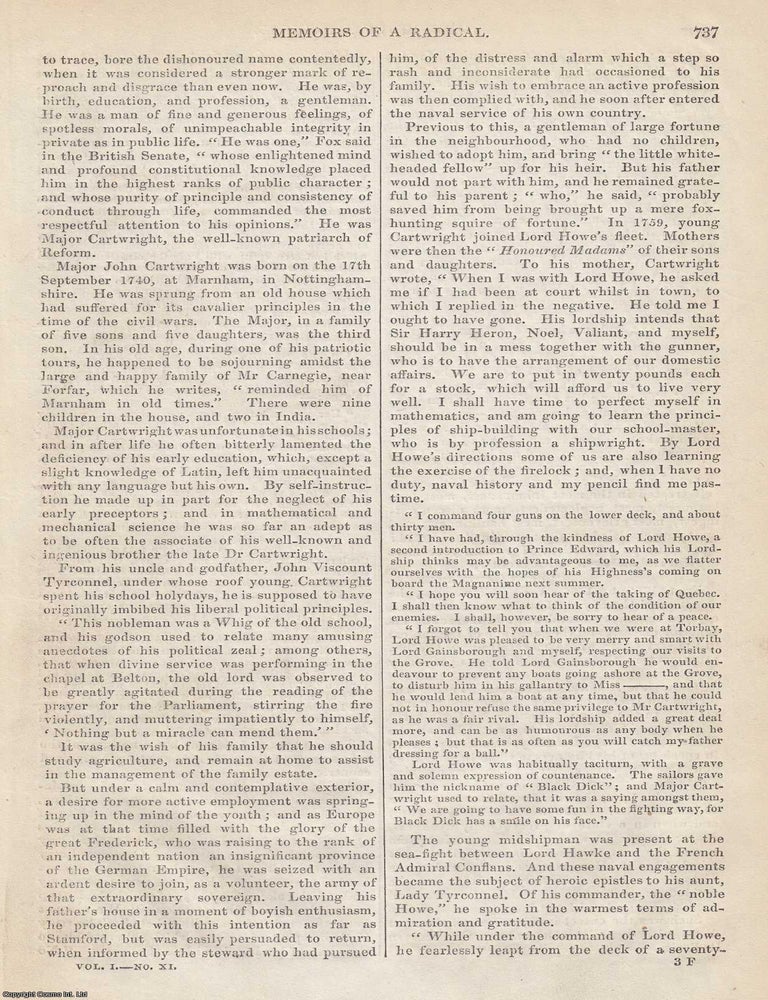 Item #249509 Major John Cartwright : Memoirs of a Radical. An original article from Tait's...