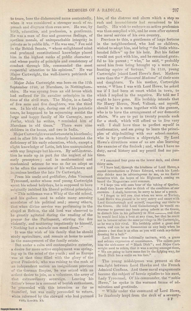 Item #249509 Major John Cartwright : Memoirs of a Radical. An original article from Tait's...