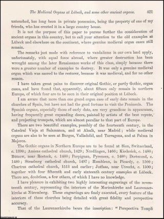 The Medieval Organs at Lubeck, and some other ancient organs. An article printed in 1888, written by G. Hill : 8 pages + 3 plates.