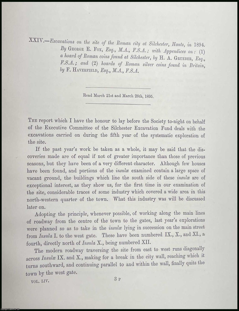 Item #251624 1894, Excavations on the site of the Roman city at Silchester, Hants. An article...