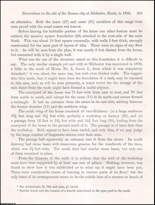 1898, Excavations on the site of the Roman city at Silchester, Hants. An article printed in 1899, written by W.H. St. John Hope : 22 pages, 4 illustrations, 3 plates, 1 large folding plan & 1 large folding plate.