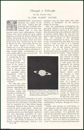 The Planet Saturn. Through A Telescope. An uncommon original article. Robert Ball.