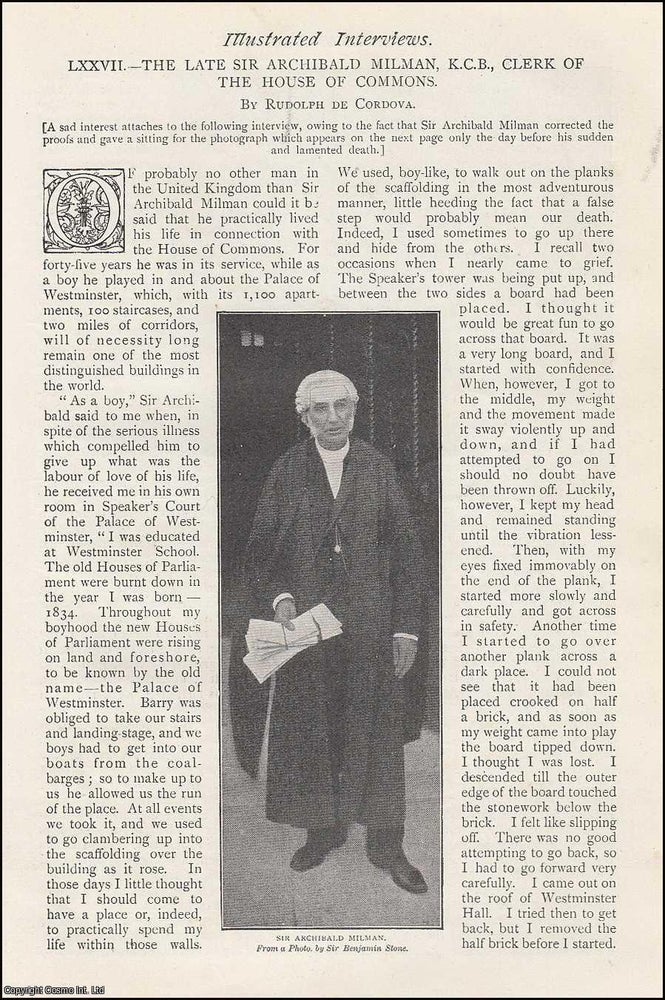 Item #253517 The Late Sir Archibald Milman, K. C. B., Clerk of the House of Commons. Illustrated...