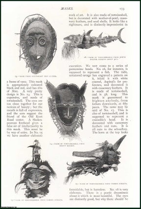 A Mask Used by North American Indians ; Dancing Mask From New Britain ; Mask From The Torres Straits & more : Masks. An uncommon original article from The Strand Magazine, 1898.