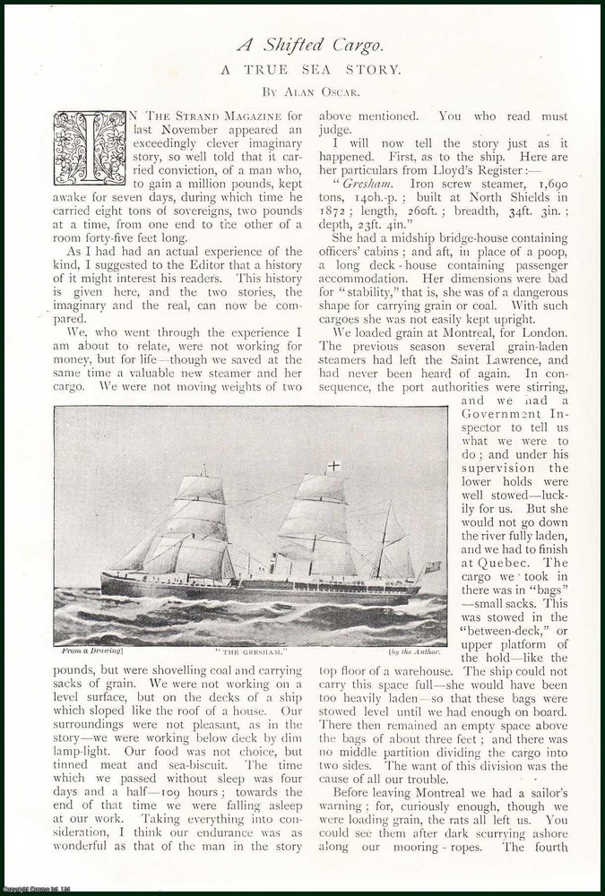 Item #254576 A Shifted Cargo, The Gresham, Iron screw steamer : A True Sea Story. An uncommon original article from The Strand Magazine, 1898. Alan Oscar.