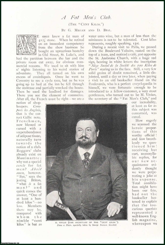 Item #254595 A Fat Men's Club : The Cent Kilos. An uncommon original article from The Strand Magazine, 1898. G. Megan, D. Bril.