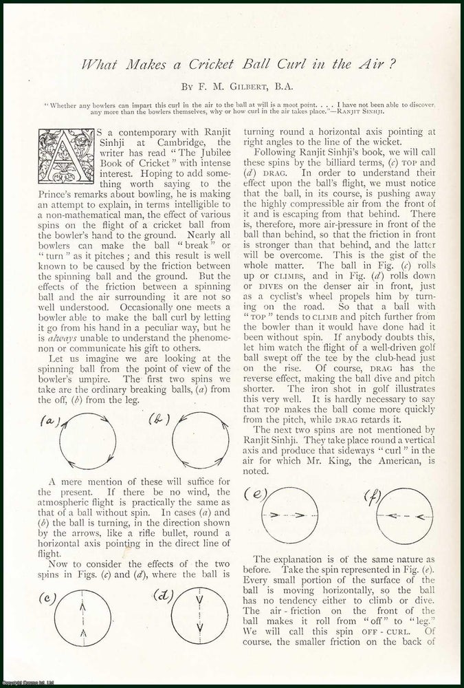 Item #254625 What Makes A Cricket Ball Curl In The Air? An uncommon original article from The Strand Magazine, 1898. F M. Gilbert.