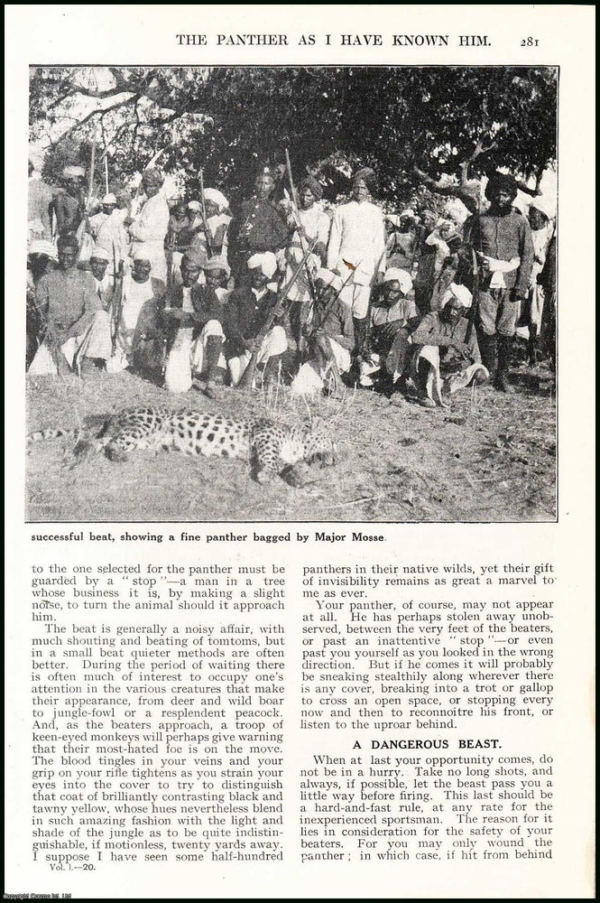 Item #255997 The Panther as I have known him : well-known big-game hunter, when on the track of the spotted cat, on one of the most formidable adversaries in the jungle. An uncommon original article from the Wide World Magazine, 1923. Indian Army A. H. E. Mosse, F. Z. S., W H. Holloway.