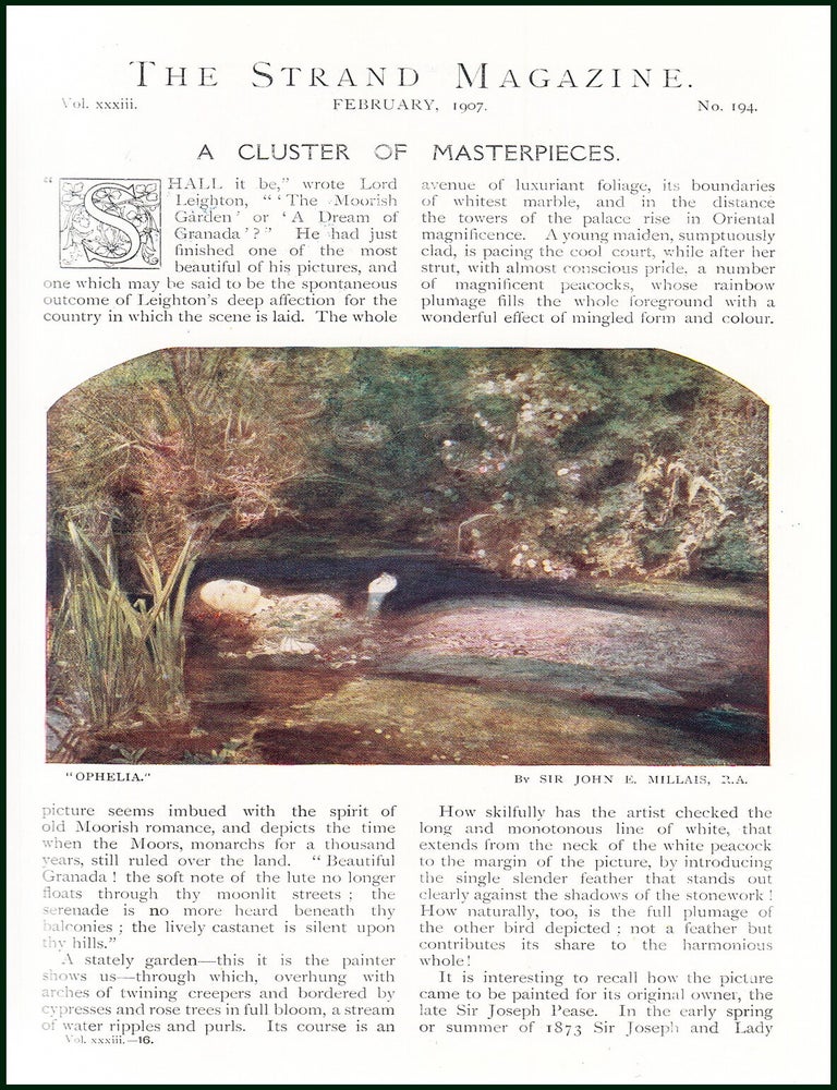 Item #257497 Ophelia, by Sir John E. Millais ; Soldiers Gambling, by J.L.E. Meissonier ; The Sea Spell, by D.G. Rossetti, & more : A Cluster of Masterpieces. The Strand Magazine : Distinctive, captivating, and brimming with character. An uncommon original article taken from The Strand Magazine, 1907. STRAND MAGAZINE CONTRIBUTOR.