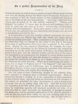 The Warrior and La Gloire : Ironclad Ships, 1861: On a Further Reconstruction of The Navy, 1861; The Great Naval Revolution, 1862; The Inner Life of a Man-of-War (by James Nannay), 1863. 4 contemporary articles. Rare original articles from the Cornhill Magazine, 1861-63. Published by The Cornhill Magazine 1861-63.