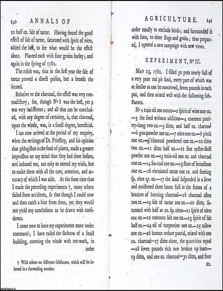 Item #263477 A Comparative Experiment upon Dung, Lime, and Compost, made in 1782, upon the lawn...