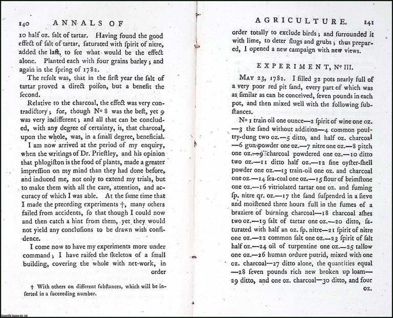 Item #263477 A Comparative Experiment upon Dung, Lime, and Compost, made in 1782, upon the lawn...