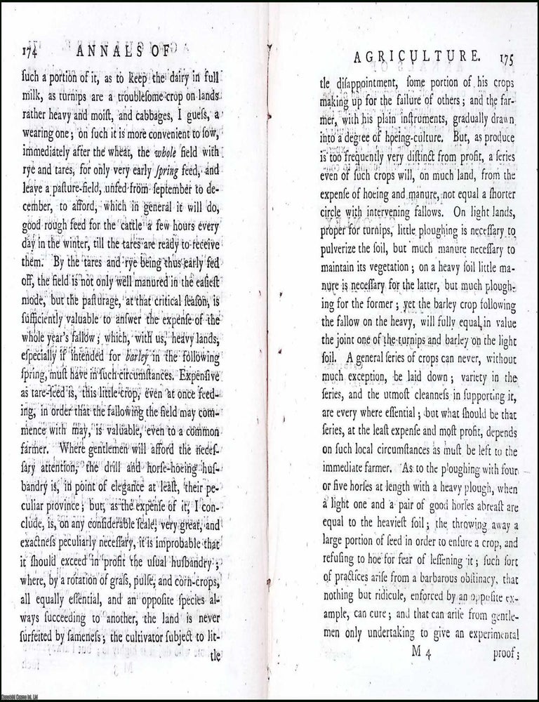 Item #263501 A Course of Crops described, with Remarks. 7 pages. An article printed in 1784,...