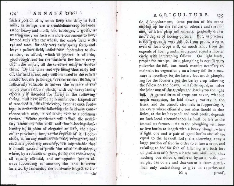 Item #263501 A Course of Crops described, with Remarks. 7 pages. An article printed in 1784,...