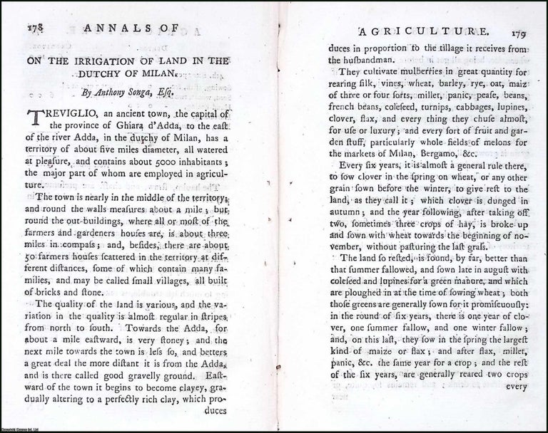 Item #263502 On the Irrigation of Land in the Dutchy of Milan. A rare original article from the...