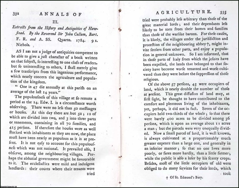 Item #263510 Extracts from the History and Antiquities of Hawstead. By the Rev. Sir John Cullum....