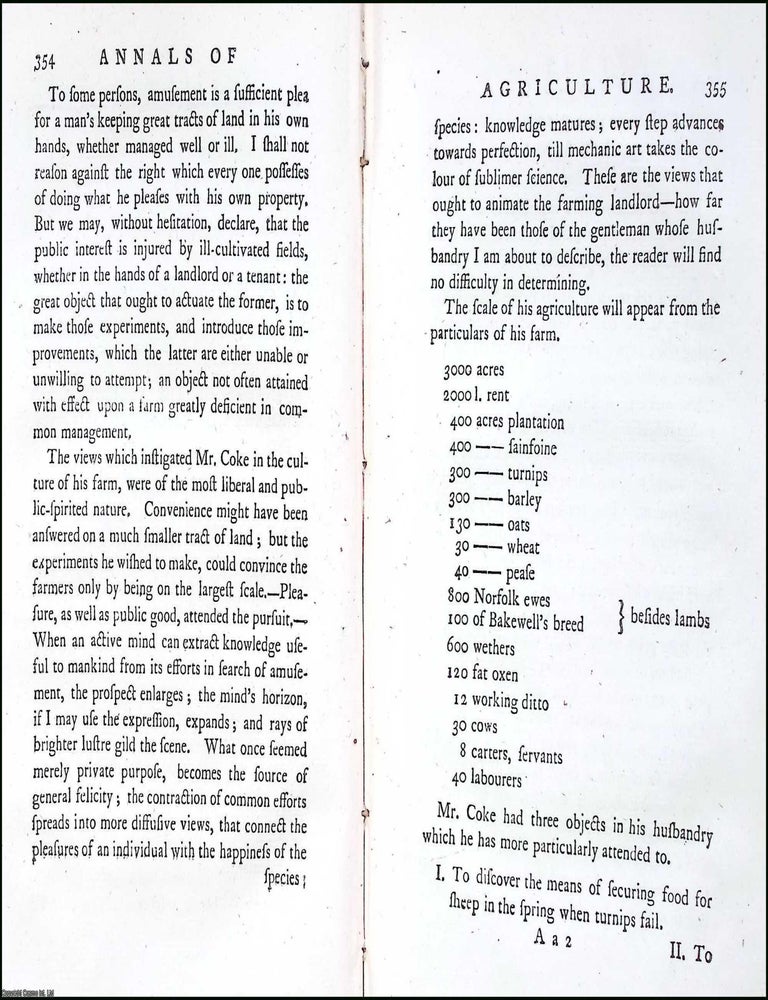 Item #263511 A Minute of the Husbandry, at Holkham, of Thomas William Coke, Esq. 31 pages. An...