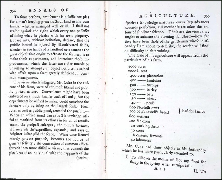 Item #263511 A Minute of the Husbandry, at Holkham, of Thomas William Coke, Esq. 31 pages. An...