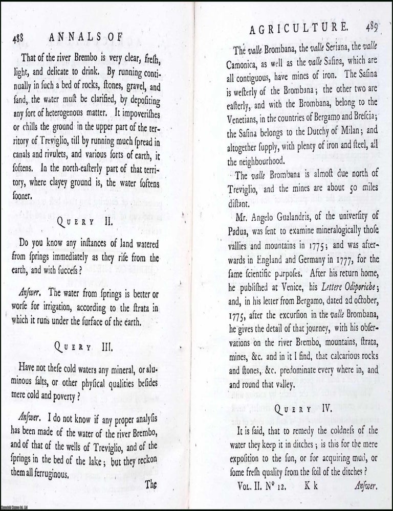 Item #263517 Queries on the Irrigation of Land answered. A rare original article from the Annals...