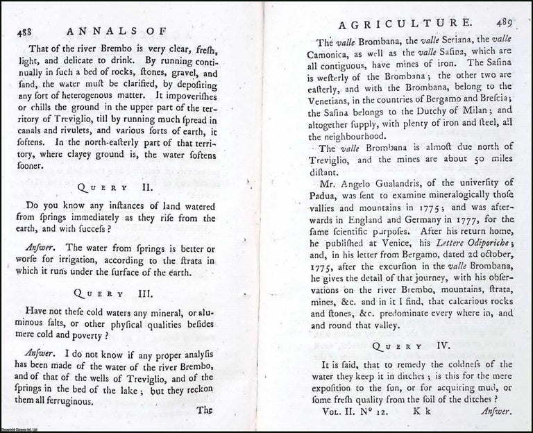 Item #263517 Queries on the Irrigation of Land answered. A rare original article from the Annals...