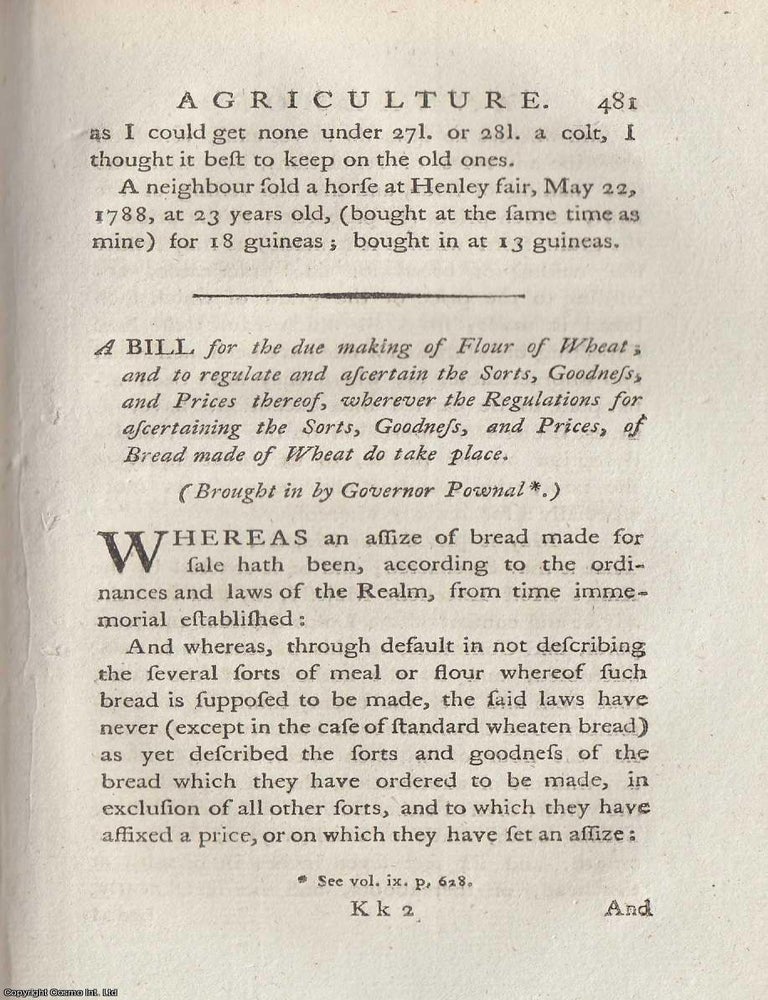 Item #263682 A Bill for the due making of Flour of Wheat; and to regulate and ascertain the...