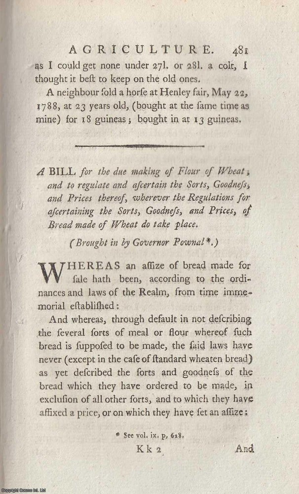 Item #263682 A Bill for the due making of Flour of Wheat; and to regulate and ascertain the...