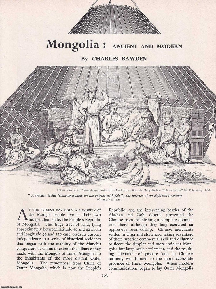 Item #266453 Mongolia: Ancient and Modern. An original article from History Today magazine, 1959. Charles Bawden.