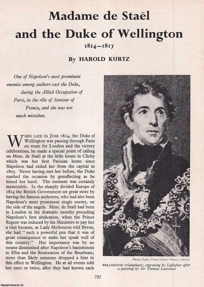 Item #266838 Madame de Stael and The Duke of Wellington 1814-1817. An original article from...