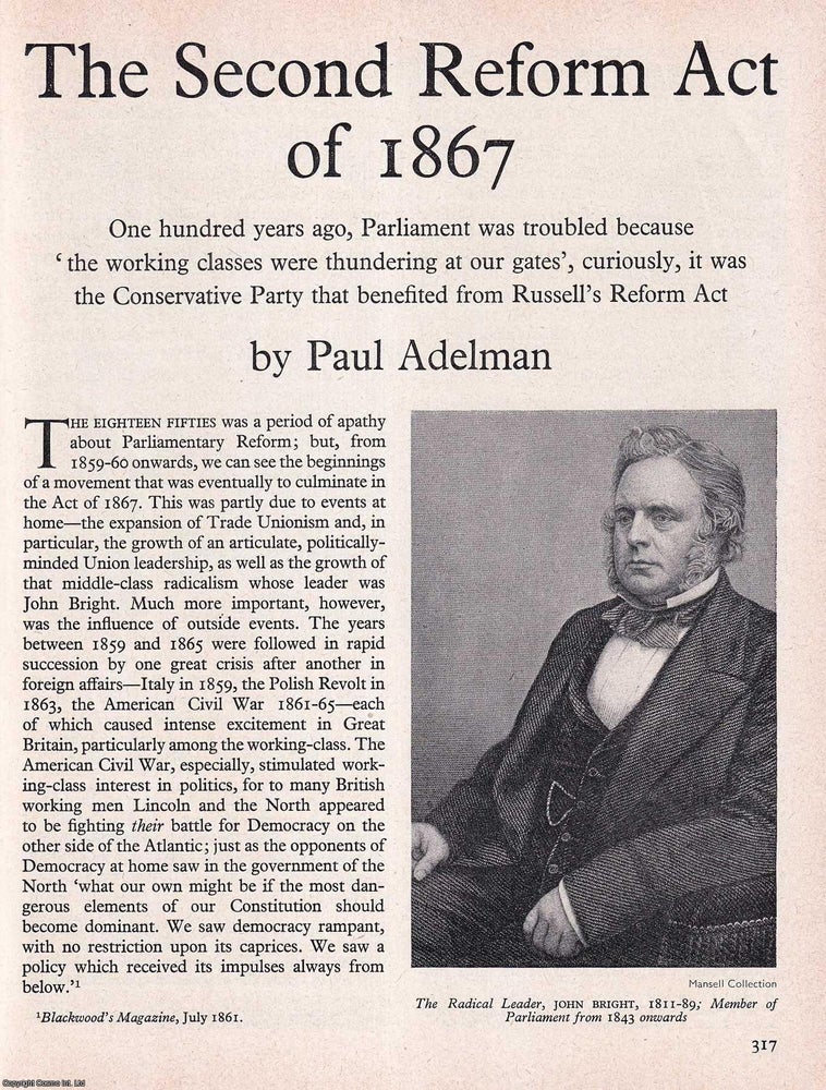 Item #267126 The Second Reform Act of 1867. An original article from History Today magazine, 1967. Paul Adelman.