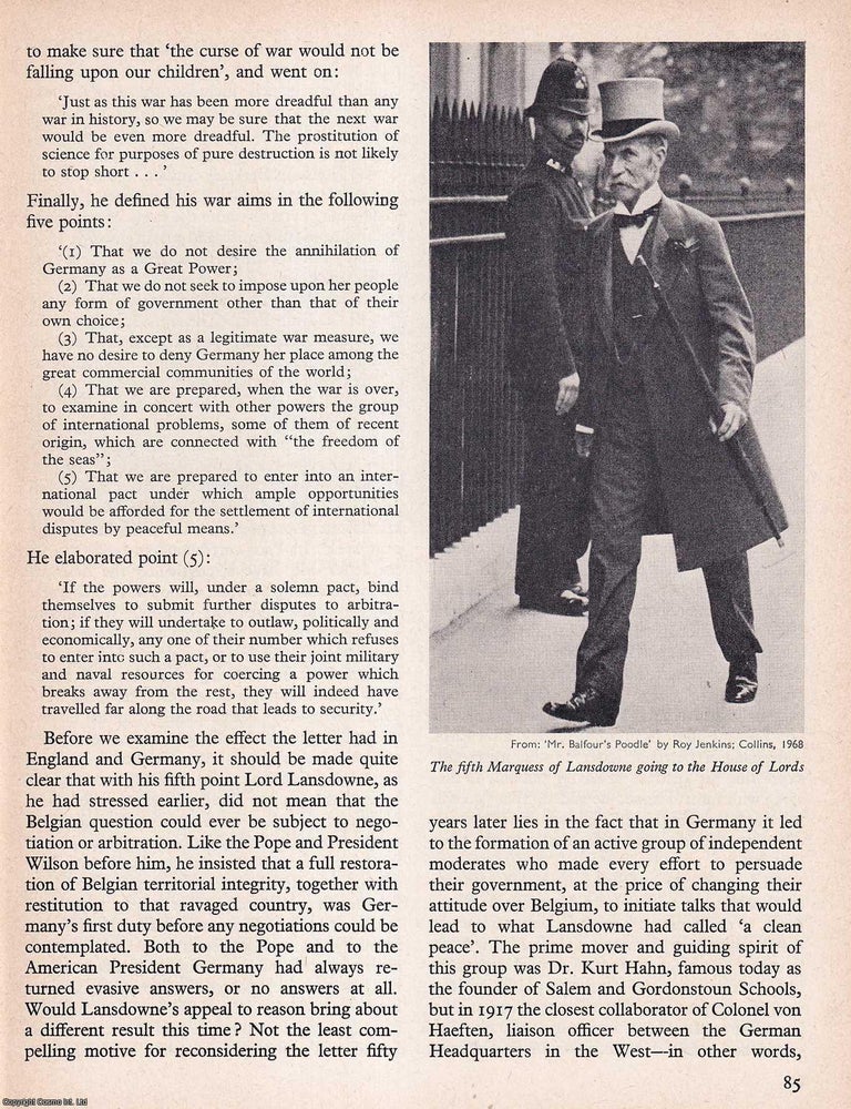 Item #267188 The Lansdowne Letter. An original article from History Today magazine, 1968. Harold...