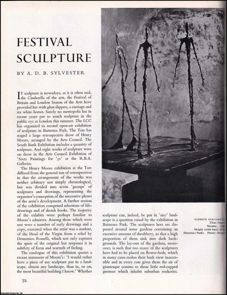 Item #268238 Festival Sculpture of Britain & London Season of the Arts. An original article...