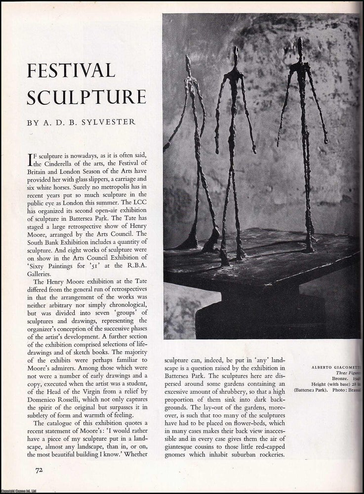 Item #268238 Festival Sculpture of Britain & London Season of the Arts. An original article...